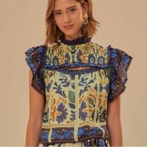 NEW Farm Rio Green Ocean Lace Blouse Size XL